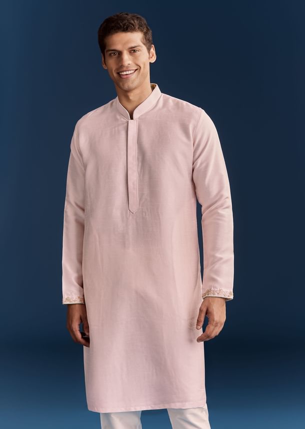 Pink Silk Floral Kurta Jacket Set With Resham And Cutdana Detailing