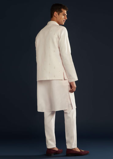 Pink Silk Jacket Kurta Set With Resham Sequins Work