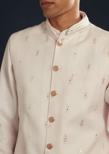 Pink Silk Jacket Kurta Set With Resham Sequins Work