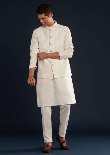 Pink Silk Jacket Kurta Set With Resham Sequins Work