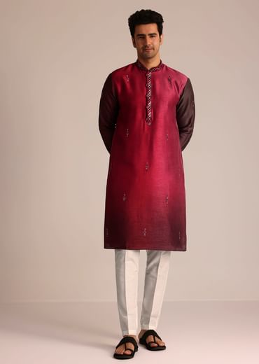 Pink Silk Ombre Kurta Set