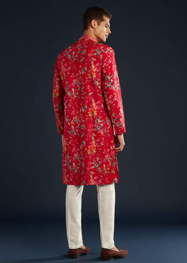 Pink Silk Kurta Set with Floral Motifs
