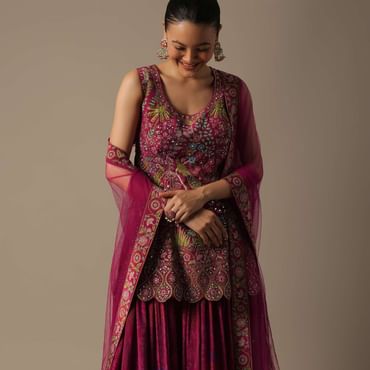 Pink Silk Palazzo Set With Mirror Work