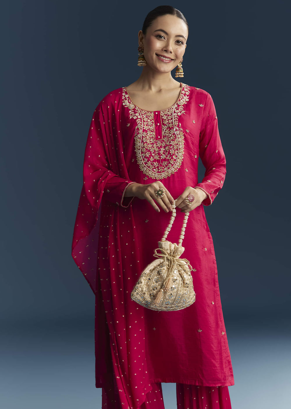 Pink Silk Sharara Suit With Zardosi And Sequins Embroidery