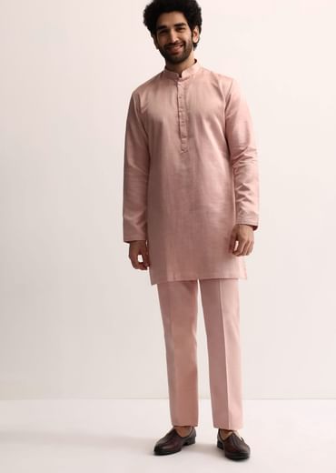 Pink Jodhpuri Set In Suede For Men