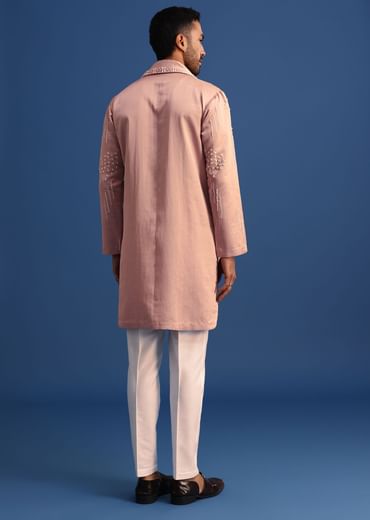 Pink Thread Handowork Kurta Set With Dupatta