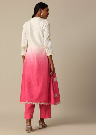 Pink Tie Dye Kurta Set In Cotton Silk