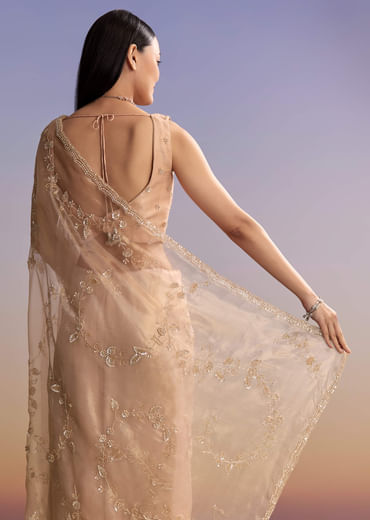 Pink Tissue Embroidered Saree With Sequins And Bead Work