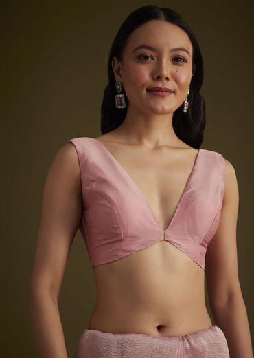 Pink Tissue Saree With Floral Embroidery