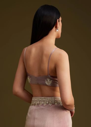 Pink Tissue Saree With Mirror And Sequins Embroidery