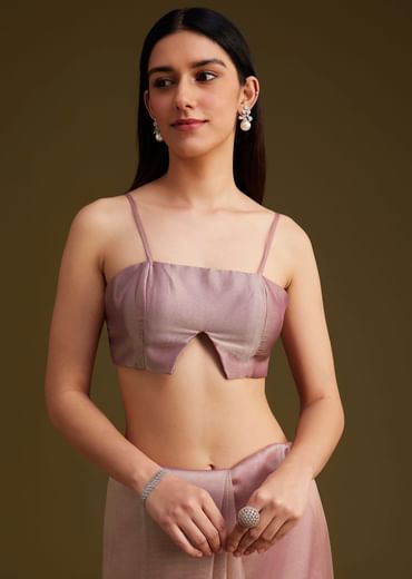 Pink Tissue Saree With Mirror And Sequins Embroidery