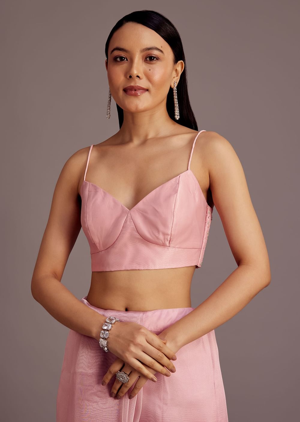 Pink Tissue Saree With Sequins Embellished Border