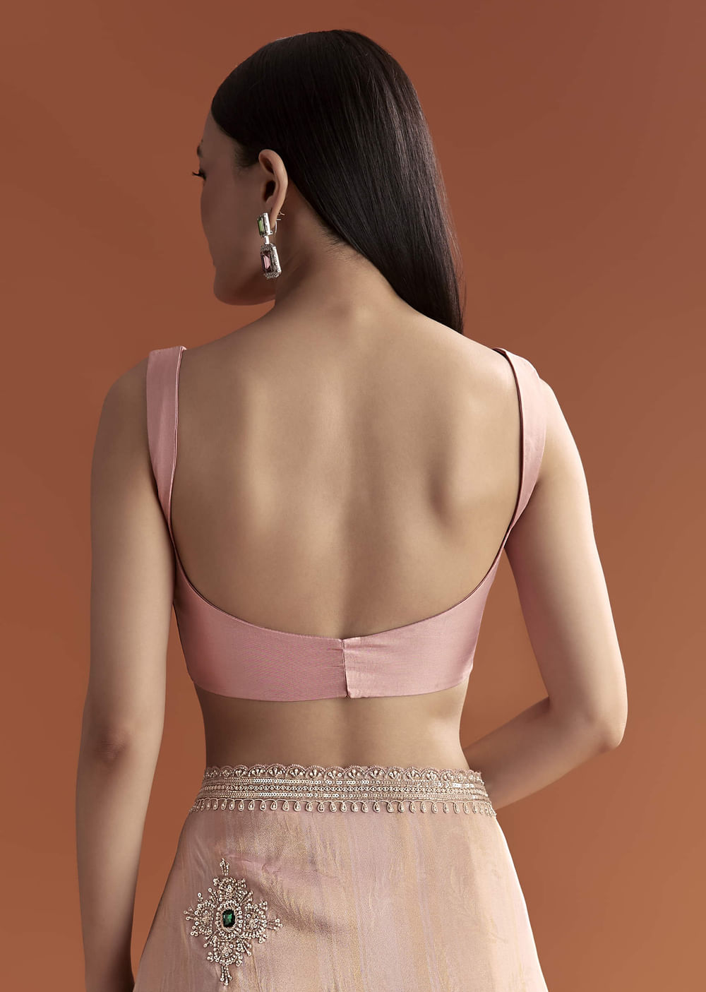 Pink Tissue Saree With Zardosi And Stone Embroidery