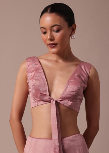 Pink Tussar Saree With Unstitched Blouse