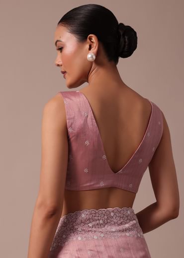 Pink Tussar Saree With Unstitched Blouse