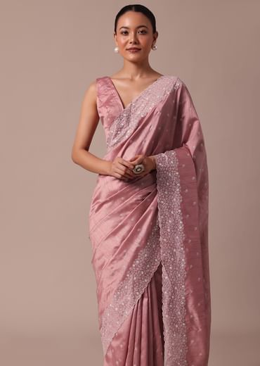 Pink Tussar Saree With Unstitched Blouse