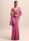 Pink Tussar Silk Saree With Thread And Cutwork On Border Pallu With Unstitched Blouse