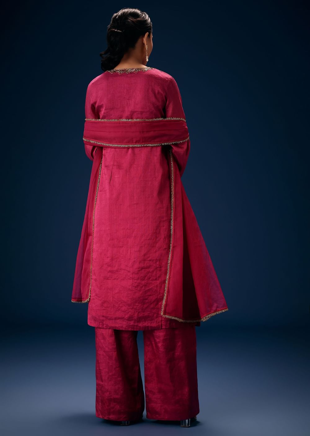 Pink V Neck Embroidered Kurta Set With Dupatta