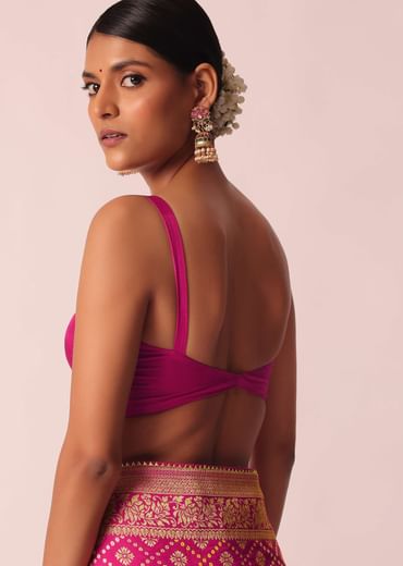 Pink Woven Saree In Silk With Bandhani Motifs And Unstitched Blouse Piece