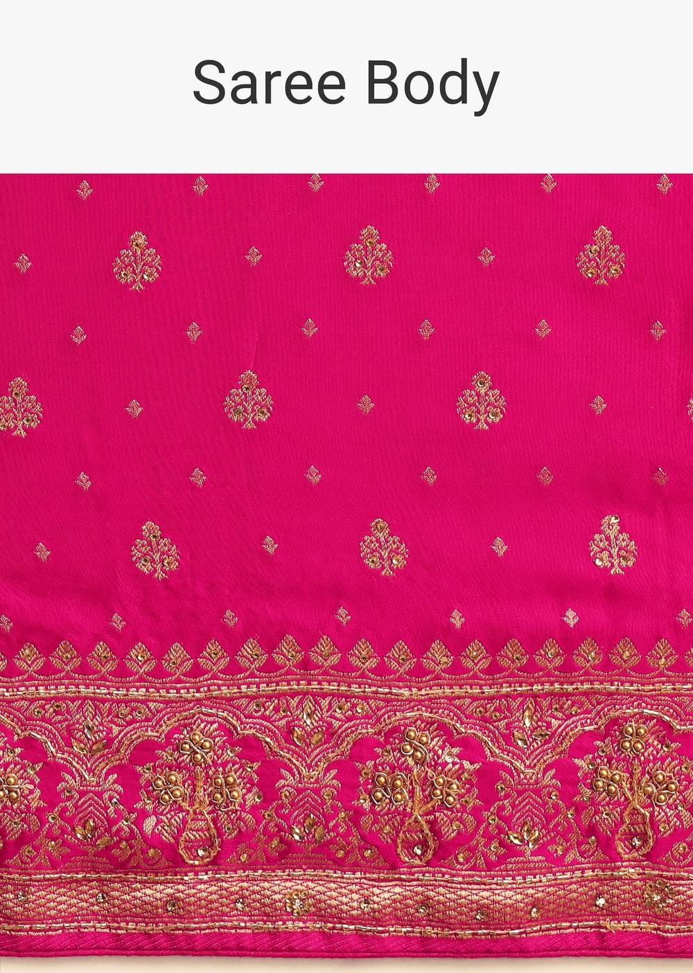 Rani Pink Zardosi Embroidered Saree With Unstitched Blouse