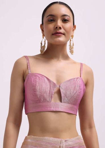 Pink Zari Woven Chanderi Saree With Unstitched Blouse