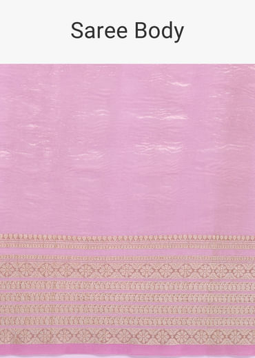 Pink Zari Woven Chanderi Saree With Unstitched Blouse