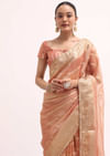 Pinkish Gold Zari Chanderi Silk Saree With Unstitched Border