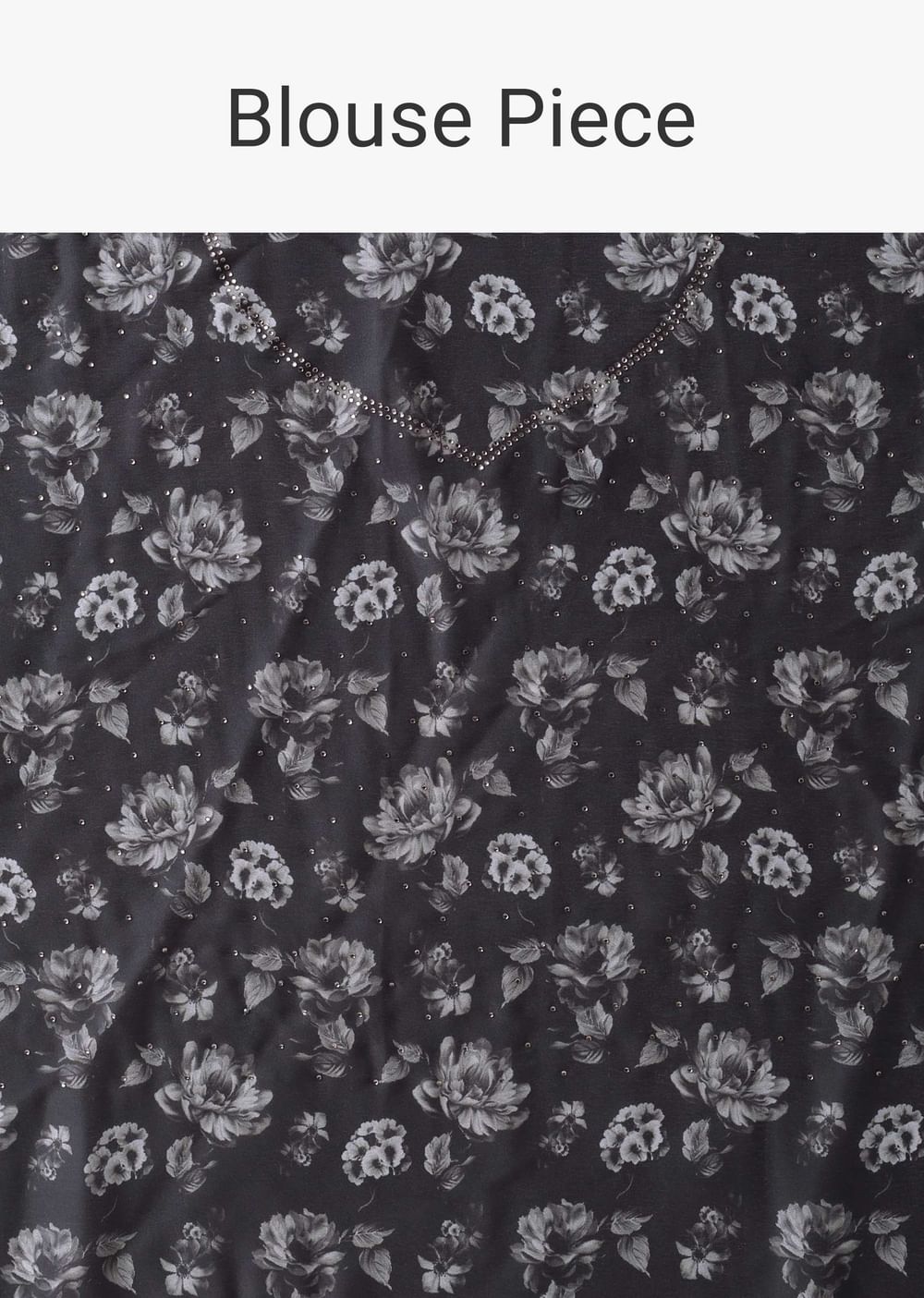Pirate Black Floral Printed Saree With White Stripes In Satin