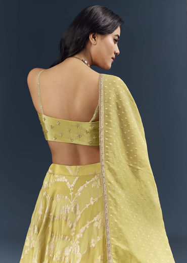 Pista Green Banarasi Silk Bridesmaid Lehenga With Heavy Hand Embroidery