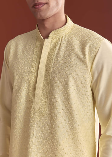 Pista Green Banarasi Silk Kurta Set For Men With Intricate Embroidery