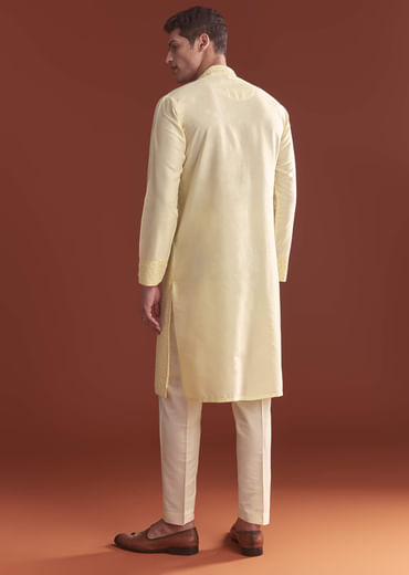 Pista Green Banarasi Silk Kurta Set For Men With Intricate Embroidery