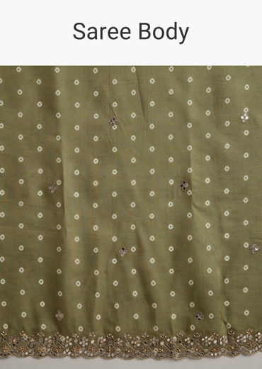Pista Green Muslin Embroidered Saree With Heavy Hand Embroidery