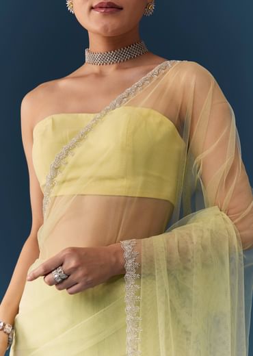 Pista Green Net Saree with Blouse Fabric