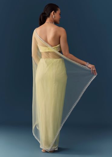 Pista Green Net Saree with Blouse Fabric