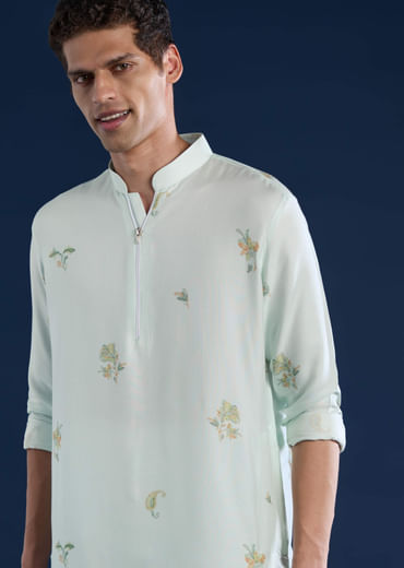 Pista Green Printed Mens Kurta and Pant Set