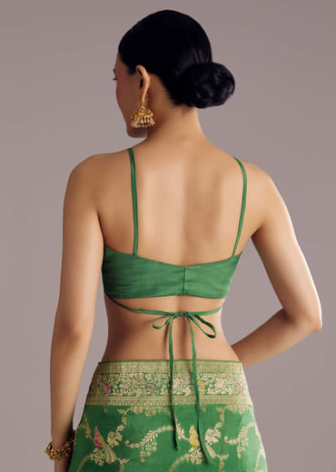 Pista Green Saree With Zari Jaal Weave And Stone Embellishments