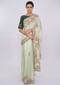 Pista green satin saree with emerald green silk blouse with cut dana embroidery only on kalki