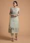 Pista Green Straight Cut Suit With Sequins Buttis All Over And Cord Embroidery On The Placket And Border