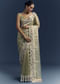 Pista Green Tissue Organza Woven Saree With Heavy Hand Embroidery