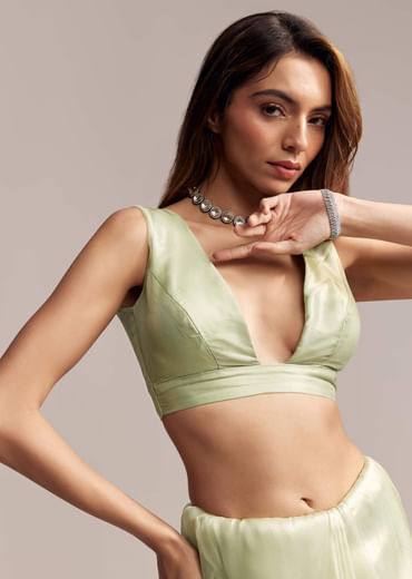 Pista Green Tissue Saree With Butti Work Embroidery