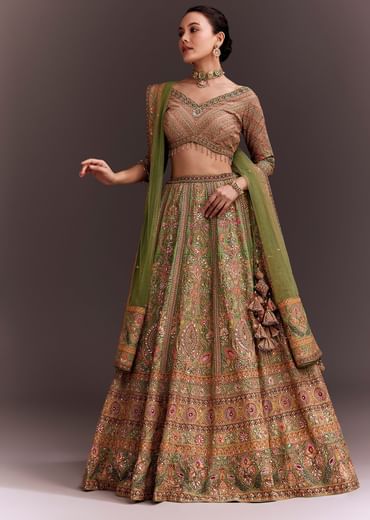 Pista Green Embroidered Lehenga Set