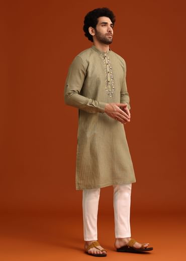Pista Green Hand Work Kurta And Pant Set
