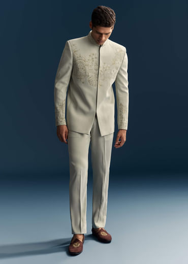Pista Green Jodhpuri Suit For Men With Beads And Resham Embroidery