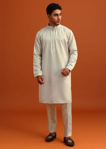 Pista Green Linen Satin Mirror Work Jacket Kurta Set