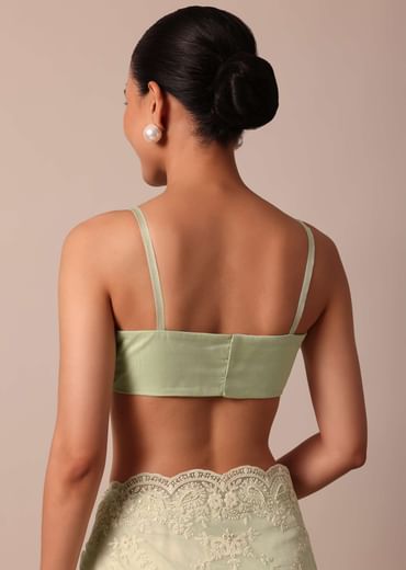 Pista Green Organza Silk Chikankari Saree With Floral Thread Jaal Work And Unstitched Blouse Fabric