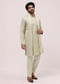 Pista Green Silk Kurta Set In Resham Work With Dupatta For Men