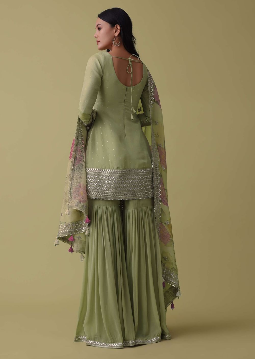Pista Green Silk Sharara Suit Set Adorned In Gota And Abla Work