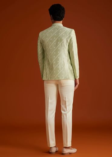 Pista Green Textured Jodhpuri Suit