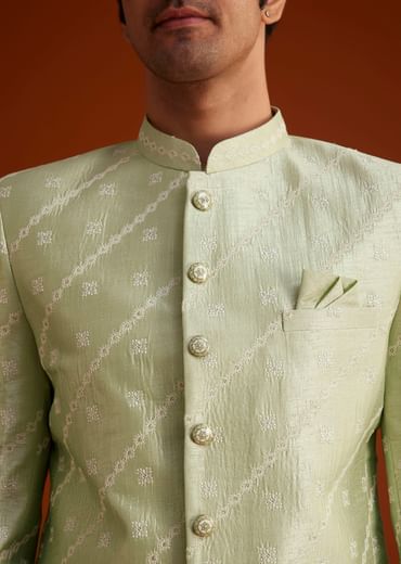 Pista Green Textured Jodhpuri Suit
