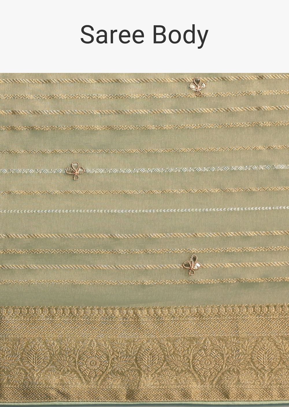 Pista Green Tissue Saree With Gota Patti And Zari Work And Lehriya Blouse